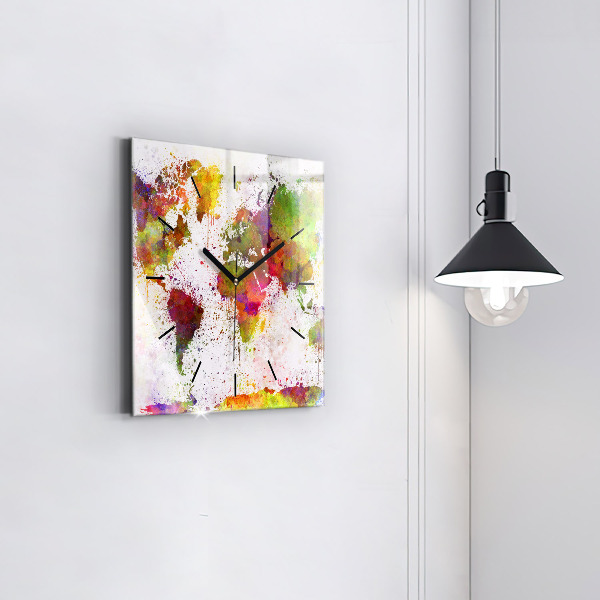 Štvorcové hodiny Akvarelová mapa sveta