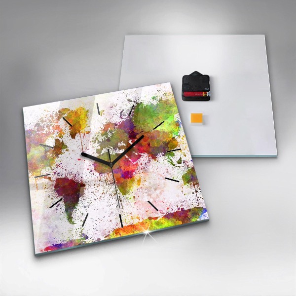 Štvorcové hodiny Akvarelová mapa sveta