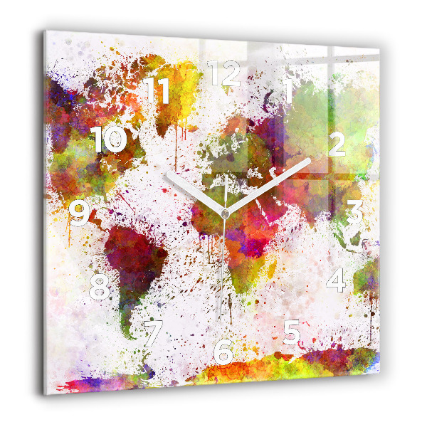 Štvorcové hodiny Akvarelová mapa sveta