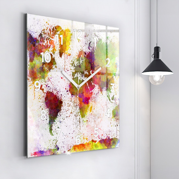 Štvorcové hodiny Akvarelová mapa sveta