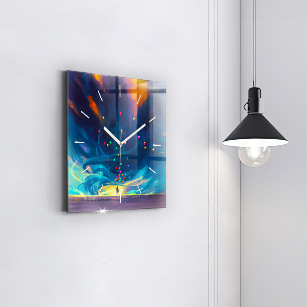 Štvorcové hodiny Dieťa a balóny