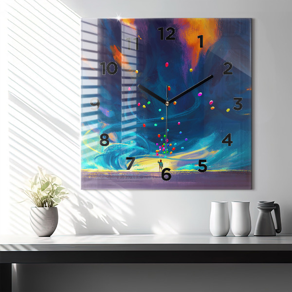 Štvorcové hodiny Dieťa a balóny