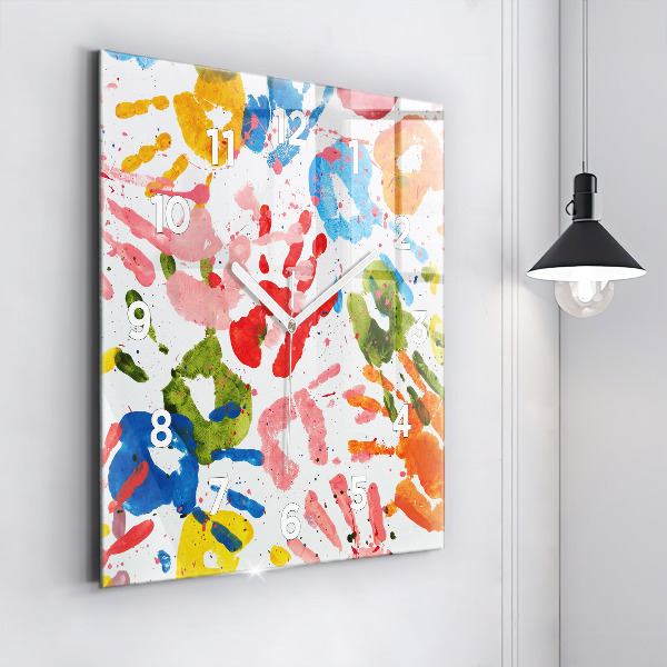 Štvorcové hodiny Odtlačky detských rúk