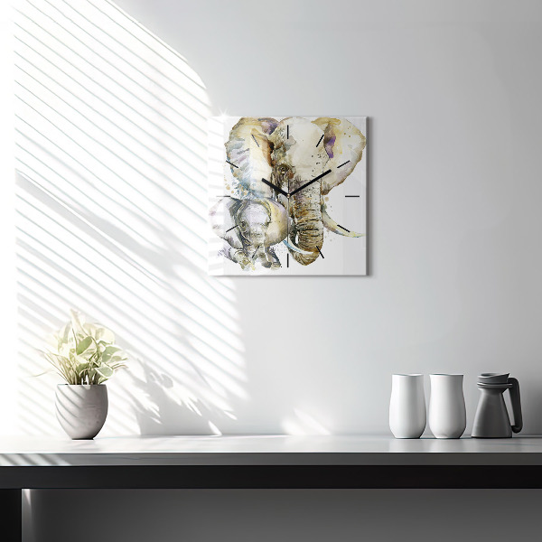 Štvorcové hodiny Maľované zvieratá slonov