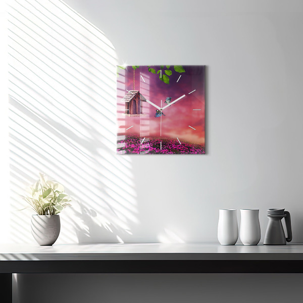 Štvorcové hodiny Vtáčia búdka