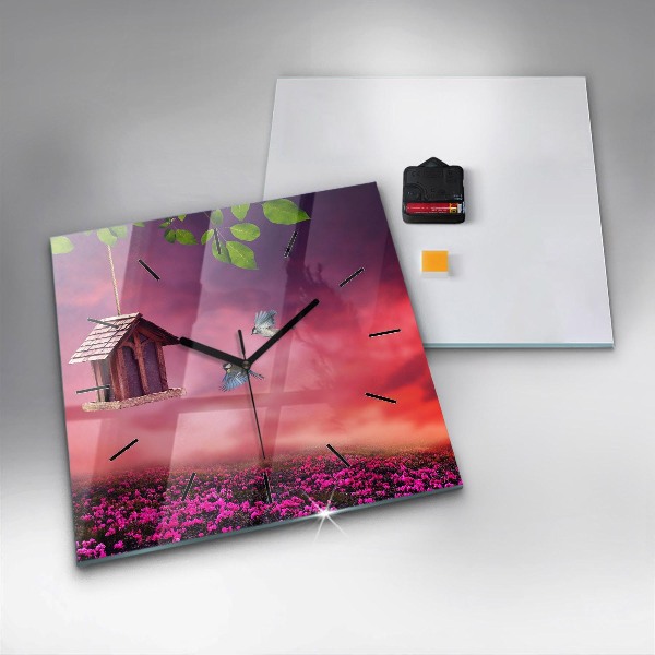 Štvorcové hodiny Vtáčia búdka