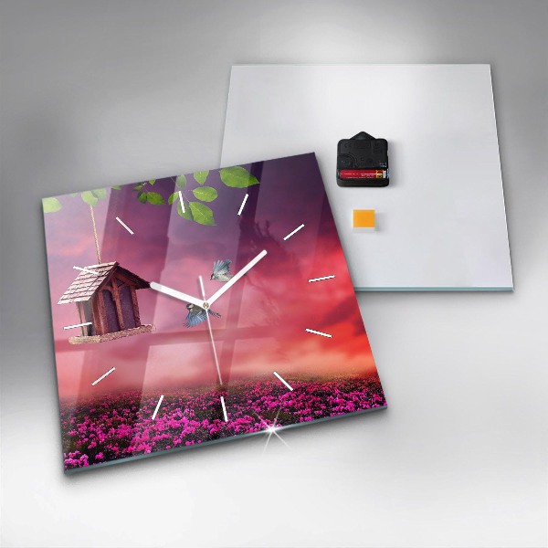 Štvorcové hodiny Vtáčia búdka