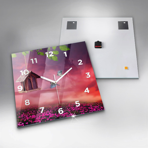 Štvorcové hodiny Vtáčia búdka