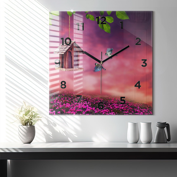 Štvorcové hodiny Vtáčia búdka