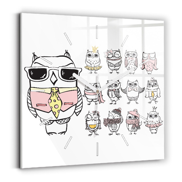 Štvorcové hodiny Vintage plagát so sovami