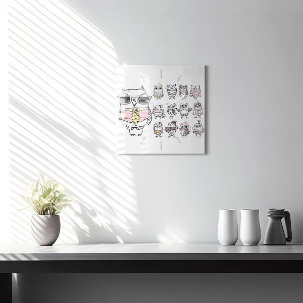 Štvorcové hodiny Vintage plagát so sovami