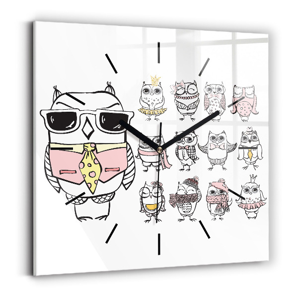 Štvorcové hodiny Vintage plagát so sovami