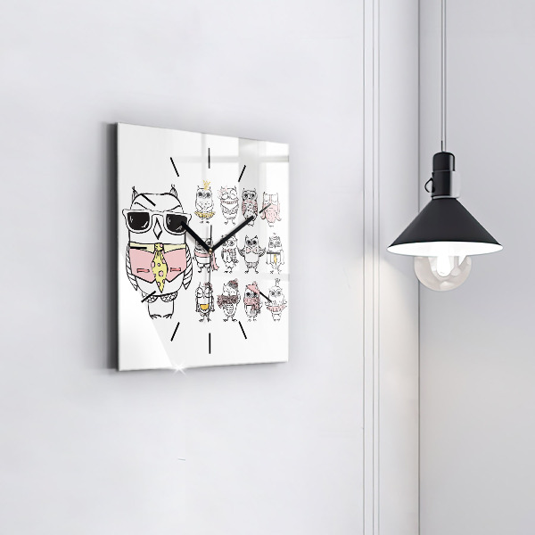 Štvorcové hodiny Vintage plagát so sovami