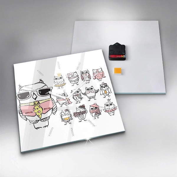 Štvorcové hodiny Vintage plagát so sovami