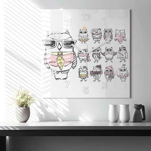 Štvorcové hodiny Vintage plagát so sovami