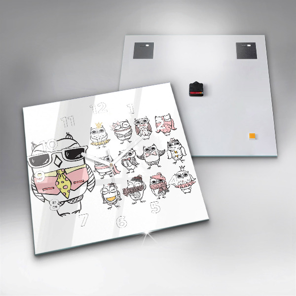 Štvorcové hodiny Vintage plagát so sovami