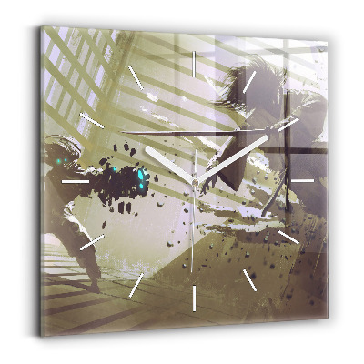 Štvorcové hodiny Boj robota a samuraja