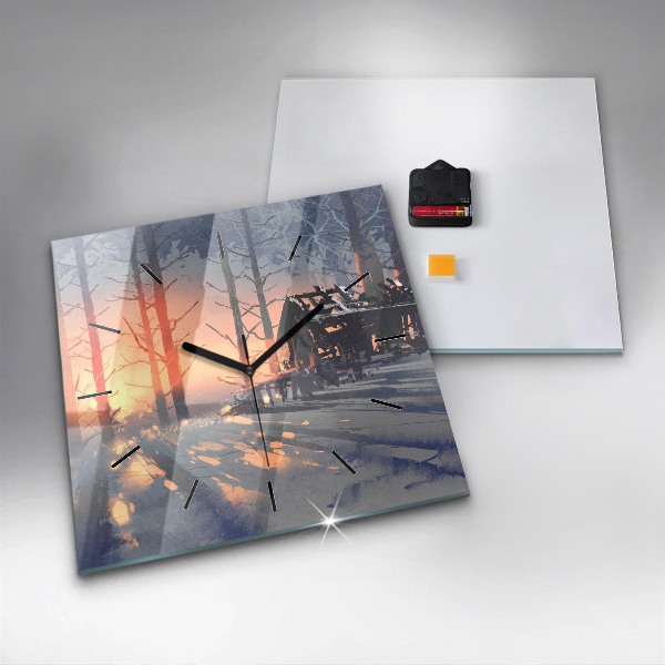 Štvorcové hodiny Zimná krajina stromov