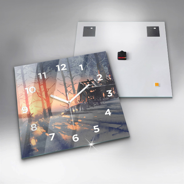 Štvorcové hodiny Zimná krajina stromov