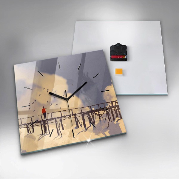 Štvorcové hodiny Muž na starom moste