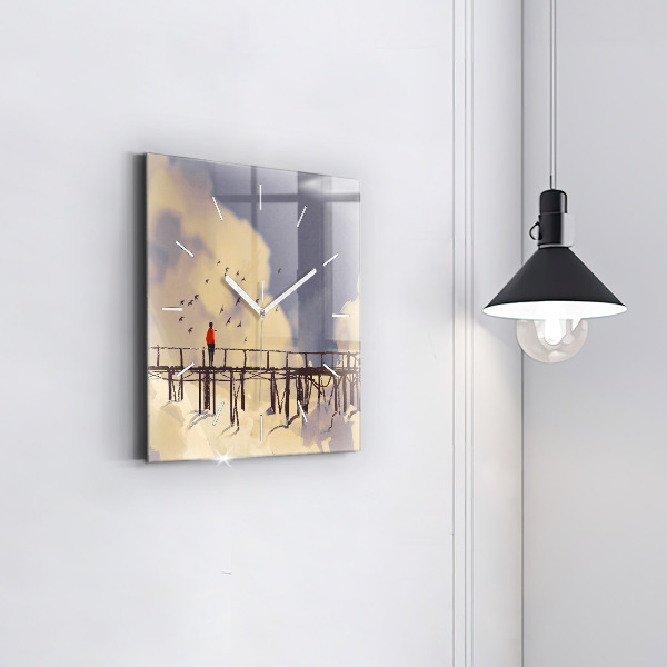 Štvorcové hodiny Muž na starom moste