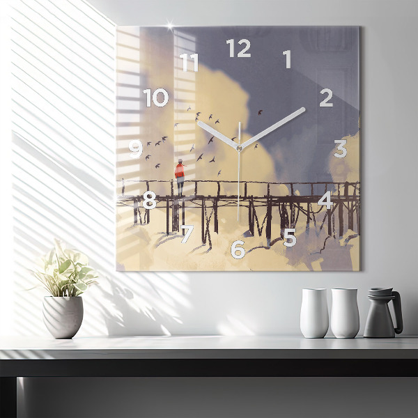 Štvorcové hodiny Muž na starom moste