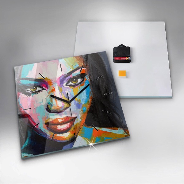 Štvorcové hodiny Farebná ženská tvár