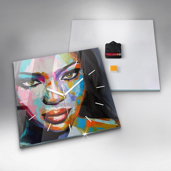 Štvorcové hodiny Farebná ženská tvár