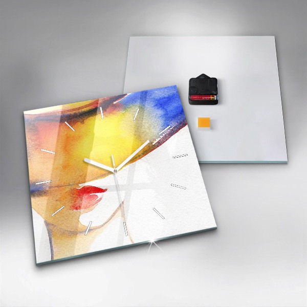 Štvorcové hodiny Žena v klobúku