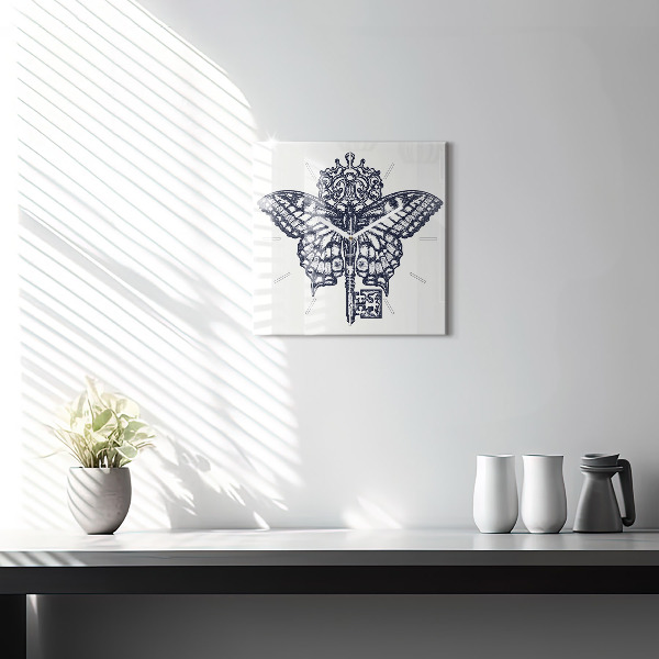 Štvorcové hodiny Motýľ a kľúč - boho štýl