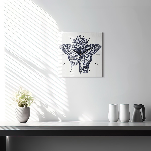 Štvorcové hodiny Motýľ a kľúč - boho štýl