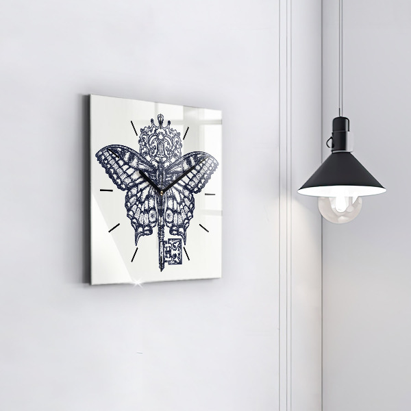 Štvorcové hodiny Motýľ a kľúč - boho štýl