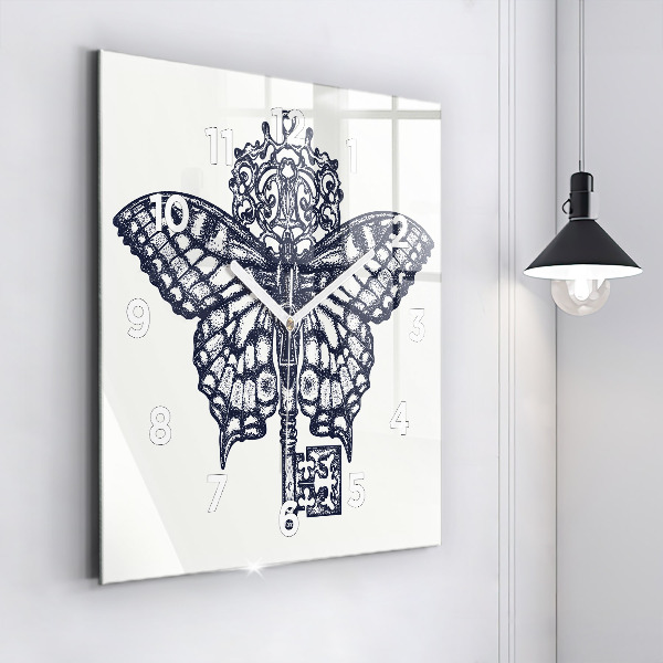 Štvorcové hodiny Motýľ a kľúč - boho štýl