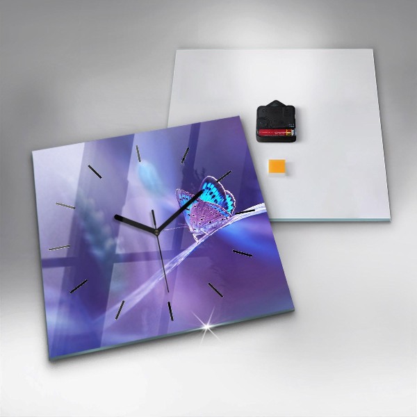 Štvorcové hodiny Motýľ na tráve