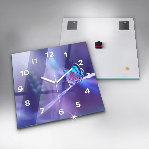 Štvorcové hodiny Motýľ na tráve