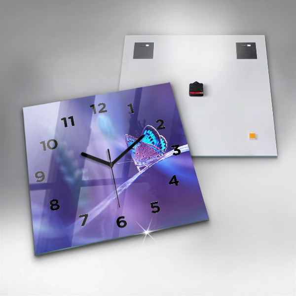 Štvorcové hodiny Motýľ na tráve