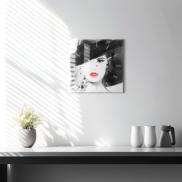 Štvorcové hodiny Žena v klobúku