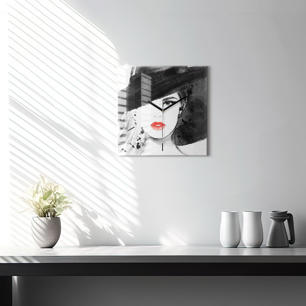 Štvorcové hodiny Žena v klobúku