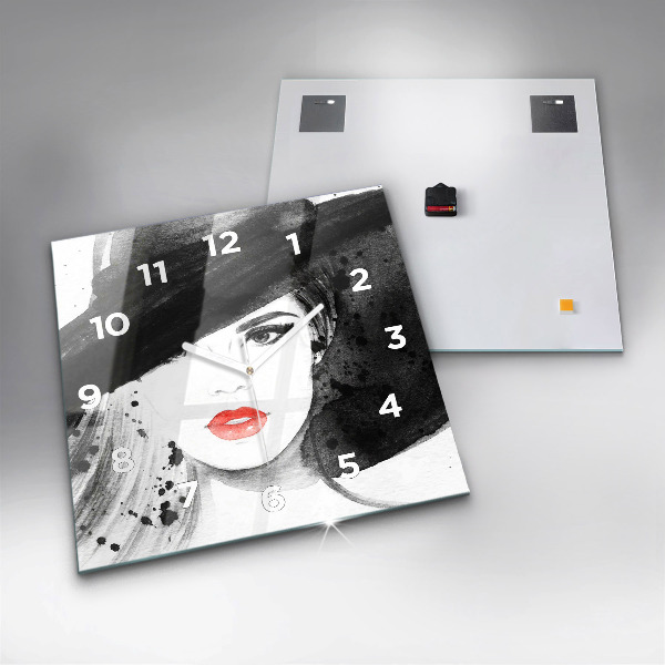 Štvorcové hodiny Žena v klobúku