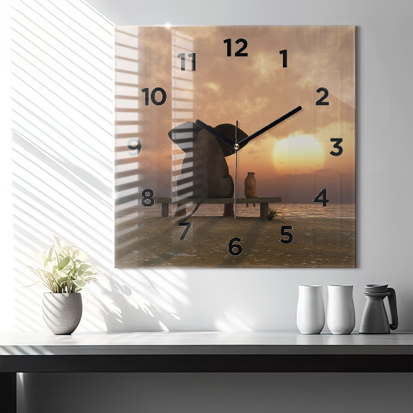 Štvorcové hodiny Zvieratá a západ slnka