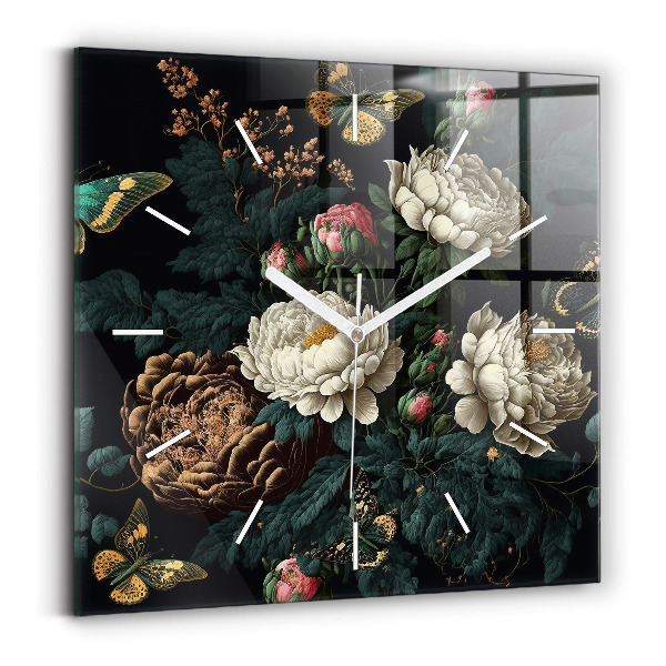 Štvorcové hodiny Kvetinové a zlaté motýle
