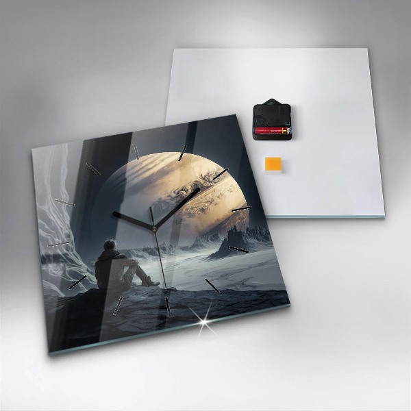 Štvorcové hodiny Muž na pozadí mesiaca