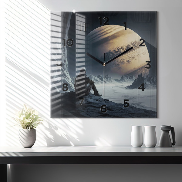 Štvorcové hodiny Muž na pozadí mesiaca