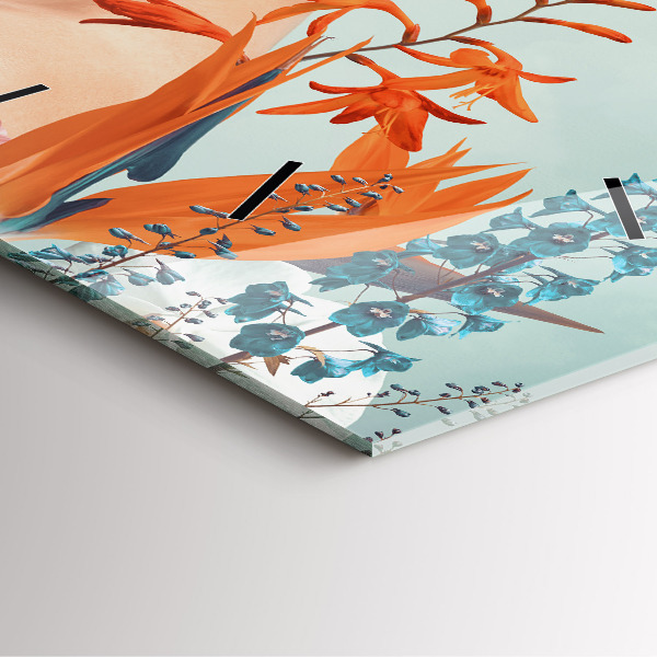 Štvorcové hodiny Žena s kvetmi