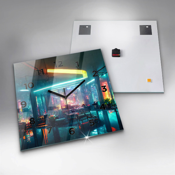 Štvorcové hodiny Mesto v kyberpunkovom štýle