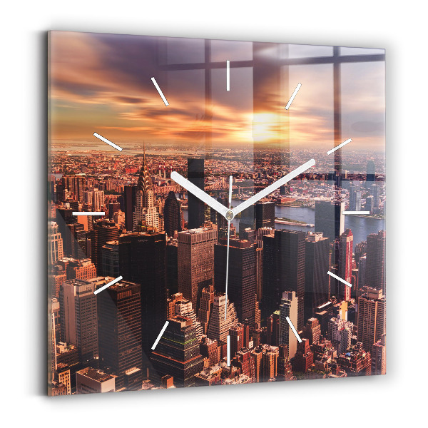 Štvorcové hodiny Panoráma mesta západu slnka