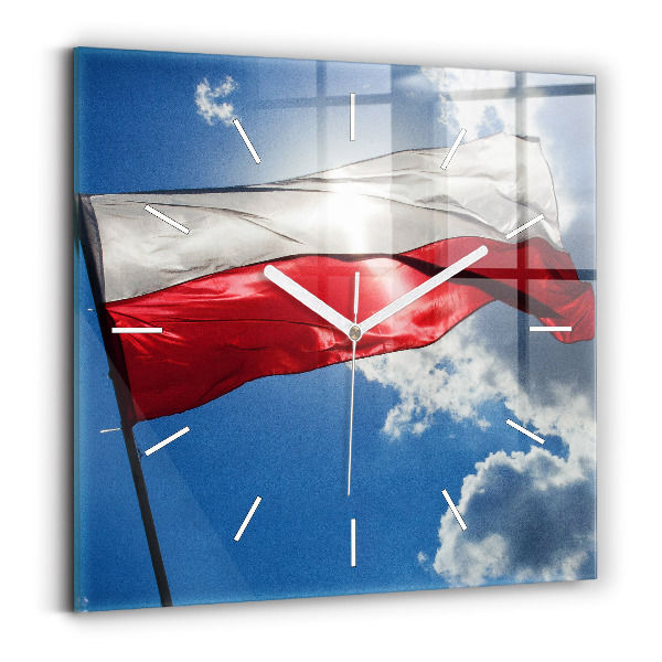 Štvorcové hodiny Poľská vlajka proti oblohe