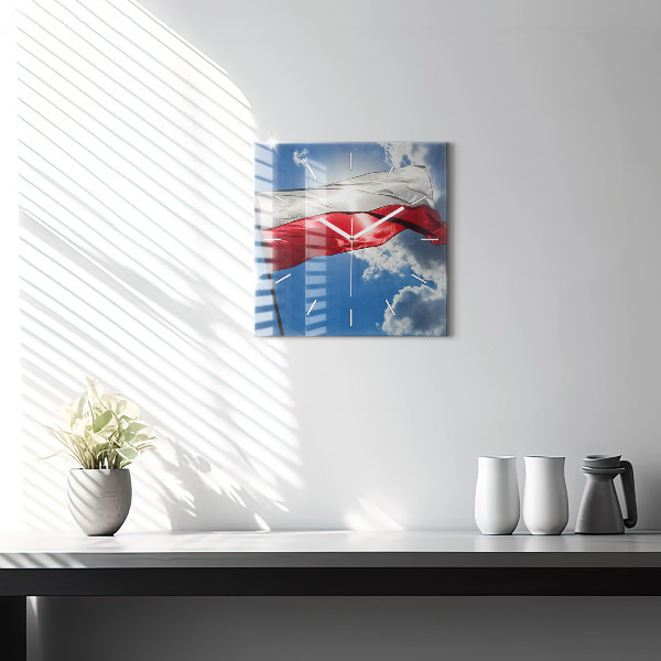 Štvorcové hodiny Poľská vlajka proti oblohe