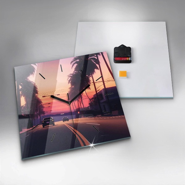 Štvorcové hodiny Západ slnka v LA