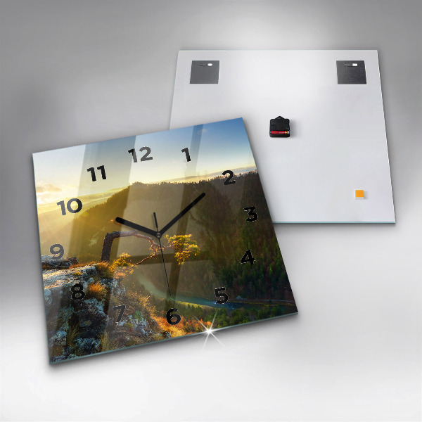 Štvorcové hodiny Západ slnka nad horami